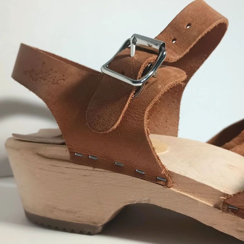 Lotta's Stockholm Wood Leather Highwood Brown Clogs Nubuck Leather 38/7.5 - Picture 3 of 12